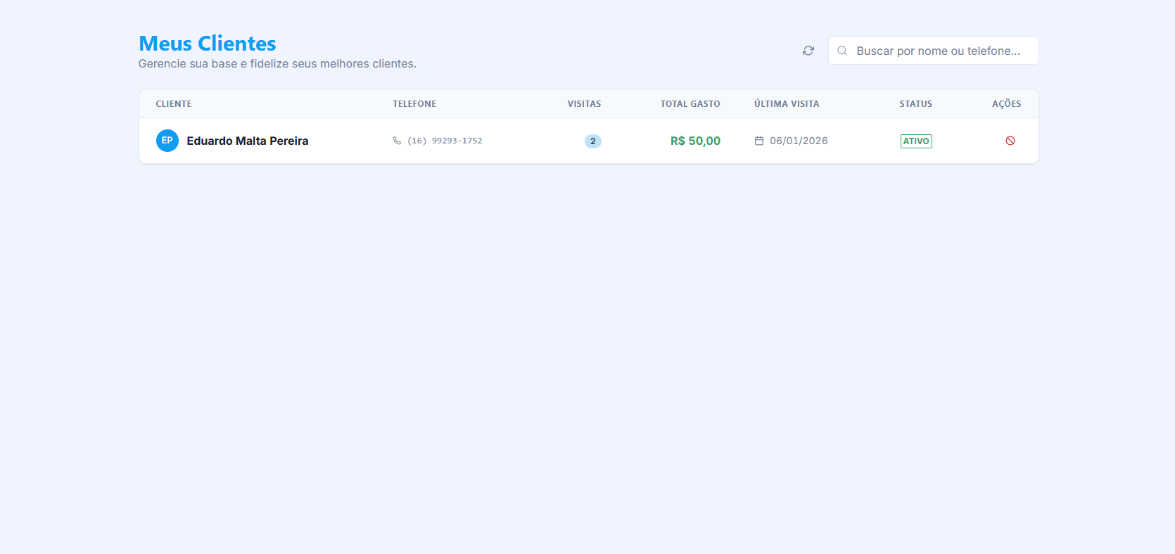 Tela de Gestão de Clientes do SmartAgendah - Visão Geral